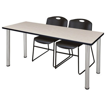 66"x24" Kee Training Table, Maple/ Chrome and 2 Zeng Stack Chairs, Black
