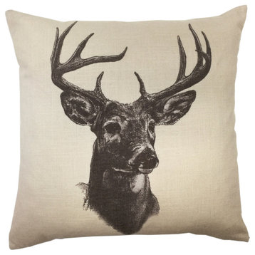 Whitetail Deer Linen Print Pillow , 18"x18"