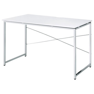 Contemporary Desk, Chrome Base With Crossed Back Support and White Tabletop