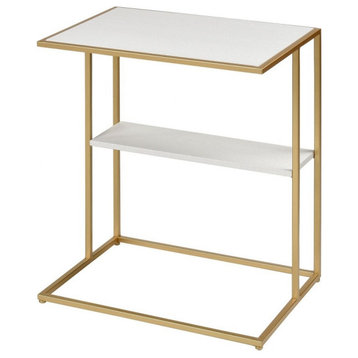 Modern Two-Tier Marble Top Indoor Accent Table in Gold and White Finish Metal