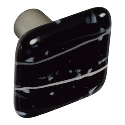 CKP - Art Glass Knob, White Confetti, Dull Brushed Nickel Base - Cabinet And Drawer Knobs