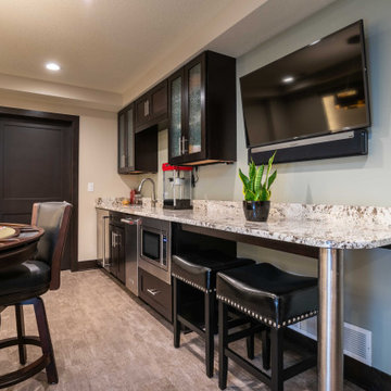 Modern Windowless Lower Level Media and Family Room Featuring "Faux Windows"