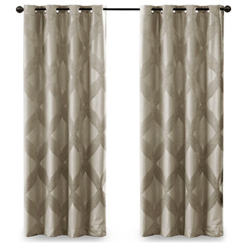 SunSmart Bentley Ogee Total Blackout Window Curtain Panel, White, Taupe, 84"