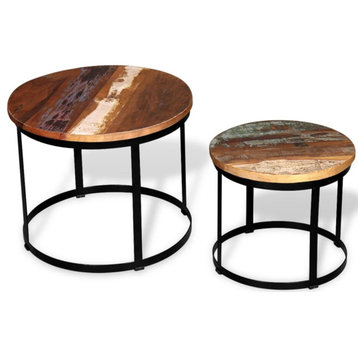 Vidaxl Two-Piece Coffee Table Set Solid Reclaimed Wood Round 19.7"