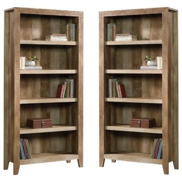 Home Square 5 Shelf Engineered Wood Bookcase Set in Craftsman Oak (Set of 2)