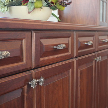 Beautiful Kitchen Featuring the Opulent Scroll Pulls & Opulent Flower Wood Knobs