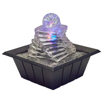 8" Tall Polyresin Indoor Fountain, LED Light and 1L Capacity, Spiral Ice Design