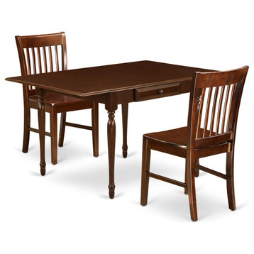3 Pieces Table Set, Strong Drop Leaf Wooden Table, 2 Hardwood Seat Dining Chairs