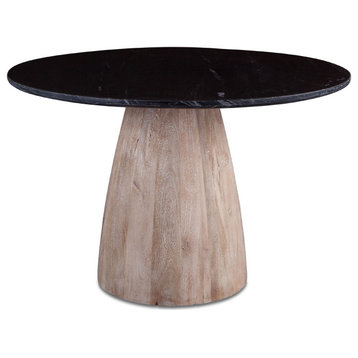 Palm Desert Natural Black Marble Dining Table With Modern Washed Wood Base