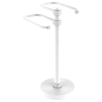 Free Standing Two Arm Guest Towel Holder, Matte White