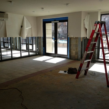 Condo lobby, before and after Hurricane Sandy