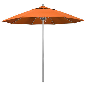 9' Fiberglass Umbrella Pulley Open Silver Anodized, Sunbrella, Tangerine