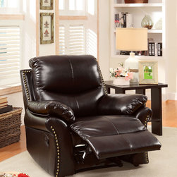 DUDHOPE RECLINER IN RUSTIC DARK BROWN BONDED LEATHER MATCH - Recliner Chairs