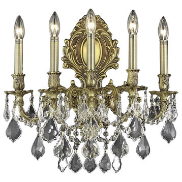Elegant Lighting Monarch 5-Light Wall Sconce, French Gold, Royal Cut, Clear