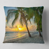 Beach in Caribbean Island of Barbados Modern Seascape Throw Pillow, 18"x18"