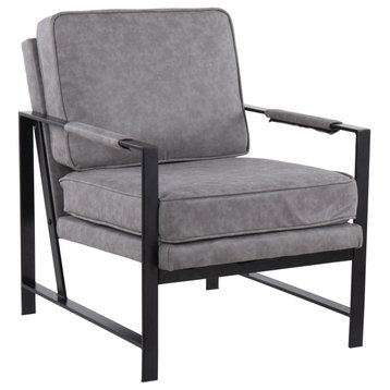 Franklin Arm Chair, Black Steel, Gray PU