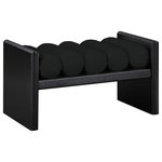 Meridian Furniture - Waverly Boucle Fabric Upholstered Bench, Black, 32" Wide, Black Finish - Add originality to your home with this unique bench from Meridian Furniture's Waverly collection. Crafted using solid rubber wood with black finish, this bench makes a bold statement in any living space. Its H-shaped design holds five rich black boucle fabric cushion rolls on top, providing a comfortable place to sit for you or your guests. It's big enough to seat more than one person, providing you with extra seating space, and its contemporary design is perfect for any modern home.