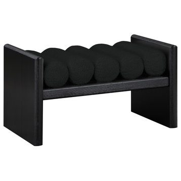 Waverly Boucle Fabric Upholstered Bench, Black, 32" Wide, Black Finish