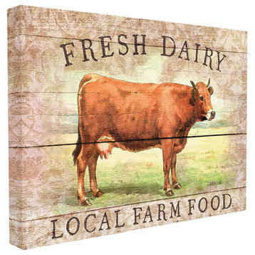 Fresh Dairy Local Farm Cow Planked Look Canvas Wall Art, 24"x30"