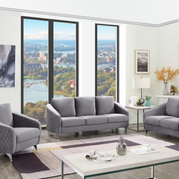 Sofia 77.5" Velvet Fabric Sofa Loveseat Chair Living Room Set