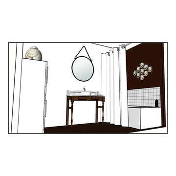 Salle de bain 5 m² - Alliance du bois & du blanc laqué