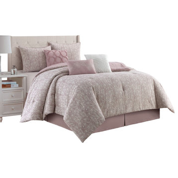 Fraidy 7 Piece Pink Comforter Set, California King
