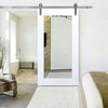 White Primed Mirror Sliding Barn Door with Hardware Kit., Stainless Steel Hardware, 42"x81"  Inches, 1x Mirror One-Side