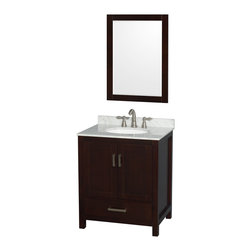 30 inch Transitional Espresso Bathroom Vanity Set MarbleTop - Bathroom Vanities And Sink Consoles