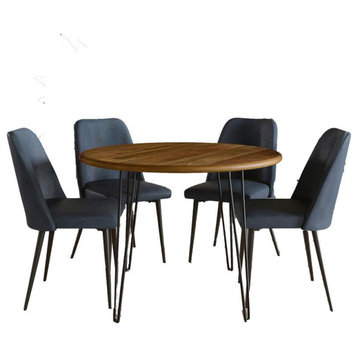 Five Piece 42 Round Mid-Century Modern Dining Set with Faux Leather Chairs