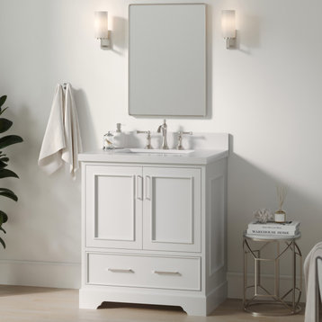 Ariel Stafford 31" Single Rectangle Sink Bathroom Vanity, White, 1.5 White Quartz