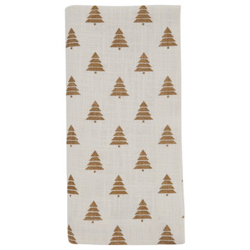 Table Napkins With Christmas Trees Design, Set of 4, Gold