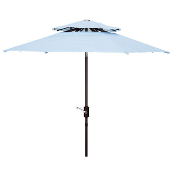 Safavieh Athens 9' Double Top Crank Umbrella, Baby Blue/White