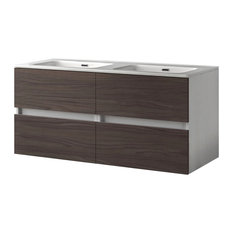 Turin Floating Bathroom Cabinet With 2 Drawers, Brown Walnut, 60 cm