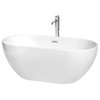 Brooklyn 60" Freestanding White Bathtub, Polished Chrome Tub Filler & Trim