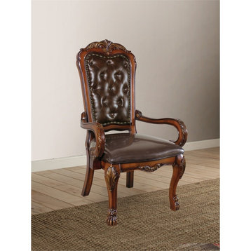 ACME Dresden Faux Leather Office Chair with High Back in Brown and Cherry Oak