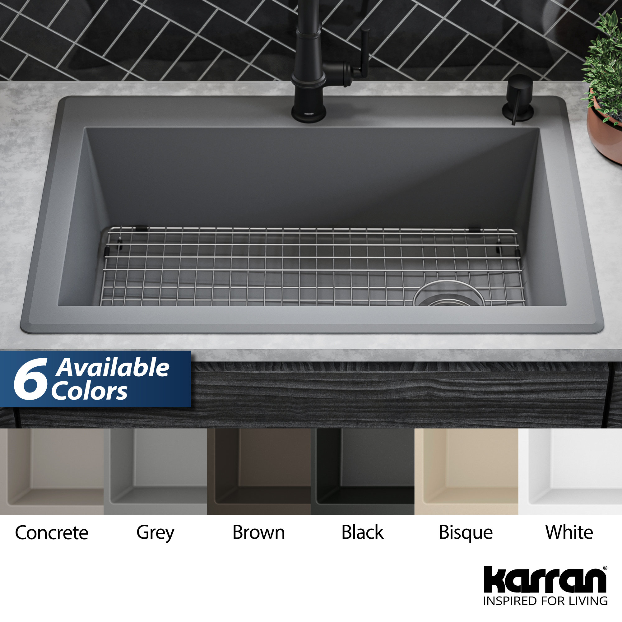 Karran Drop-In Quartz 33" 1-Hole Single Bowl Kitchen Sink Kit, Grey