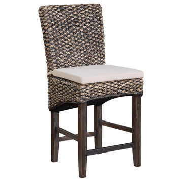 Coastal Seagrass Counter Height Dining Barstools With Cushion Set of 2 Brown