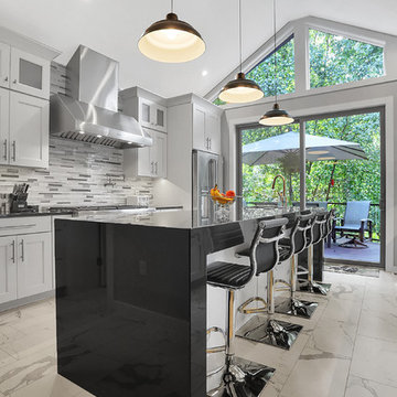 Absolute Black Kitchen with Waterfall Edge