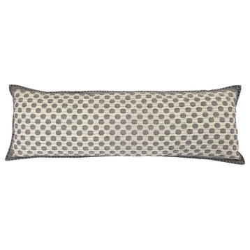 Artisan Hand Loomed Cotton Lumbar Pillow Cover, Dots, Gray, 16"x48"