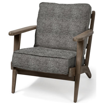 Olympus V Castlerock Grey Fabric w/ Medium Brown Solid Wood Frame Accent Chair
