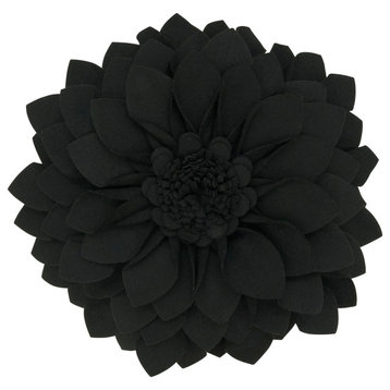 Felt Flower Design Throw Pillow, 13"x13", Black