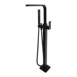 MEIR MATTE BLACK SQUARE FREESTANDING BATH SPOUT AND HAND SHOWER SKU: MB08 - Bathtub Taps