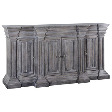 Sideboard Cathedral Weathered Gray Wood  Heavy Moldings  Linen Fold