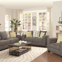 Coaster 2 Pieces Kelvington Grey Tuxedo Sofa and Loveseat - Living Room Furniture Sets