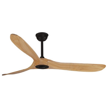 88" Modern Ceiling Fan with Remote Control and Solid Wood Blades, Black, Dia42.1xh14.6.", Light Wood Blades