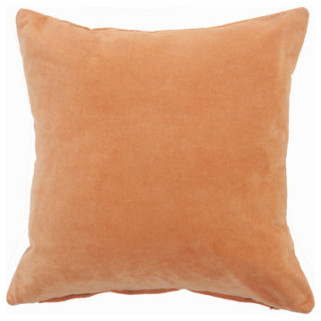 Solid Peach Velveteen Cotton Throw Pillow