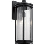 Kichler Lighting - Barras 1 Light Outdoor Wall Light, Black - The Barras 20in. 1 light outdoor wall light features a classic look with its Black finish and clear ribbed glass. Inspired by the early electric era style, it is sleek and stately. A perfect addition in several aesthetic outdoor environments, including traditional and transitional.
