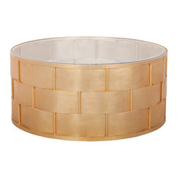 Worlds Away - Worlds Away Gwen Basket Weave Leaf Metal And Glass Coffee Table - Coffee Tables