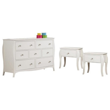 Coaster Dominique 3PC Set of 2 Night Stands and Dresser Set in White