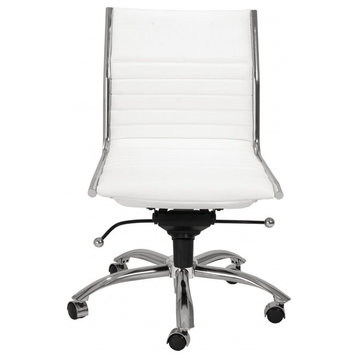 26.38"x25.99"x38.19" Low Back Office Chair With o Armrests White With Steel Base